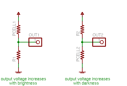 Circuit diagram showing two ways to connect a photocell