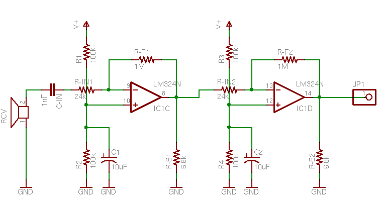 Ultrasonic Receiver Amplification Schematic