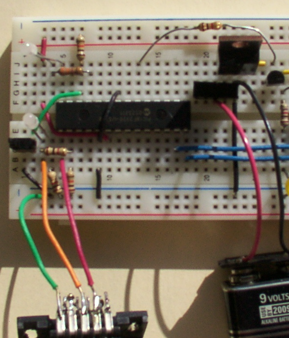 LogoChip and 7805 Voltage Regulator on Breadboard