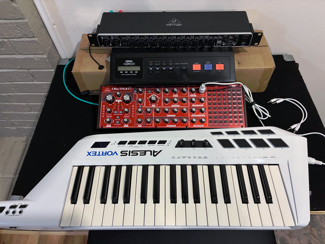 Behringer Neutron synthesizer and Alesis Vortex keytar